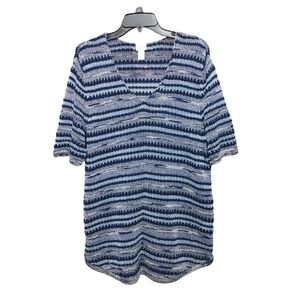 Chico's Blue Short Sleeve Striped Knit V Neck Blouse Women's Size 3 - XL